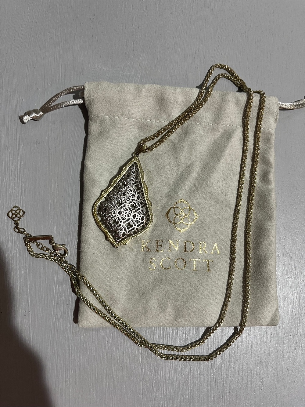 Kendra Scott Two-Tone Gold and Silver Filigree Pendant Necklace